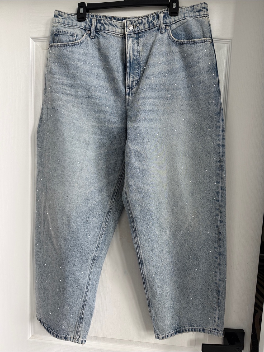 LOFT Women's Light Wash Barrel Jeans with Rhinestone Detail